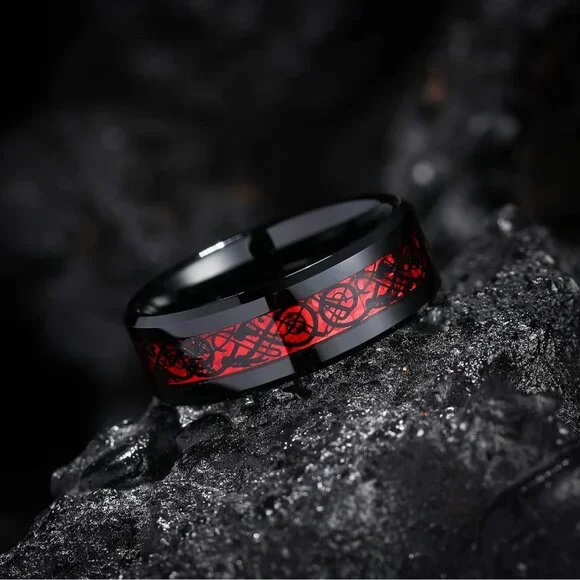 Men's Mazarine Celtic Dragon Tungsten Carbide Band Ring Comfort Fit